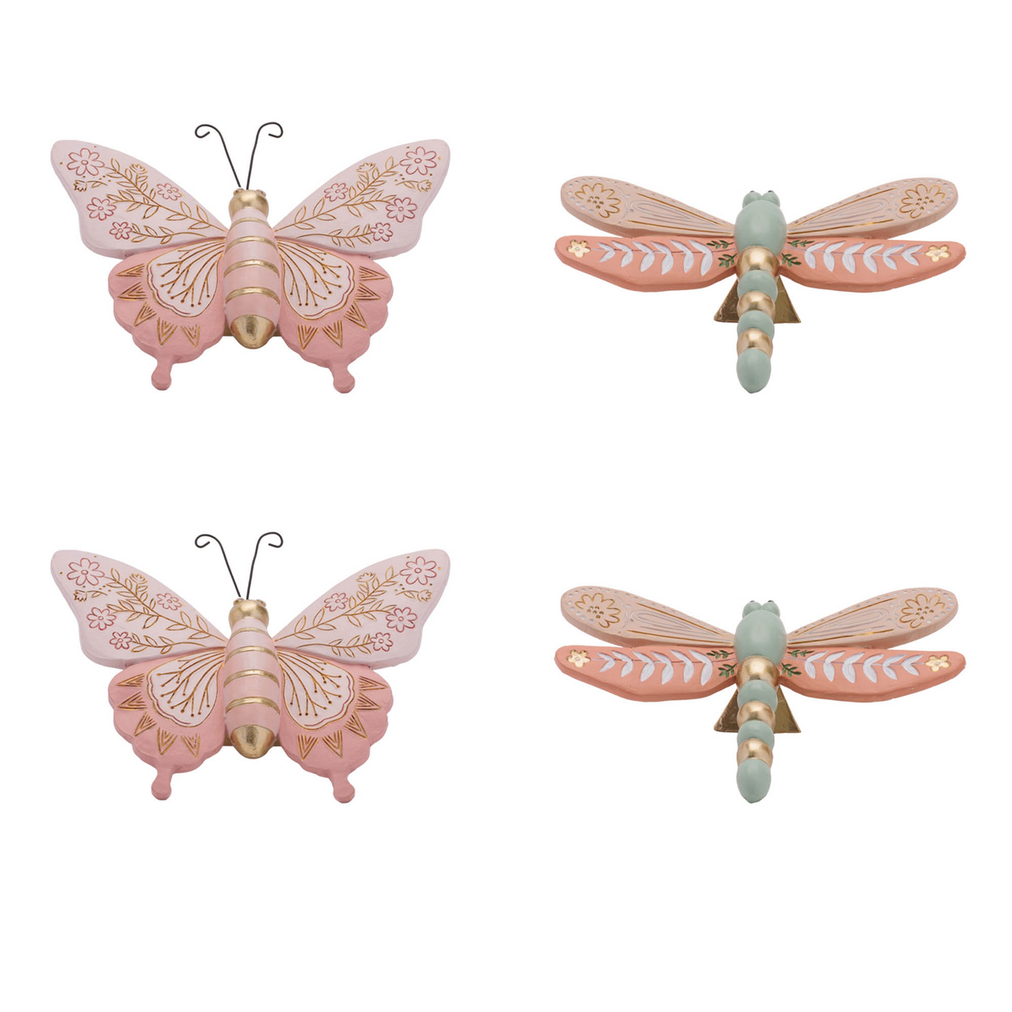 Floral Etched Butterfly and Dragonly Shelf Sitter (Set of 4)