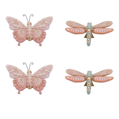Floral Etched Butterfly and Dragonly Shelf Sitter (Set of 4)