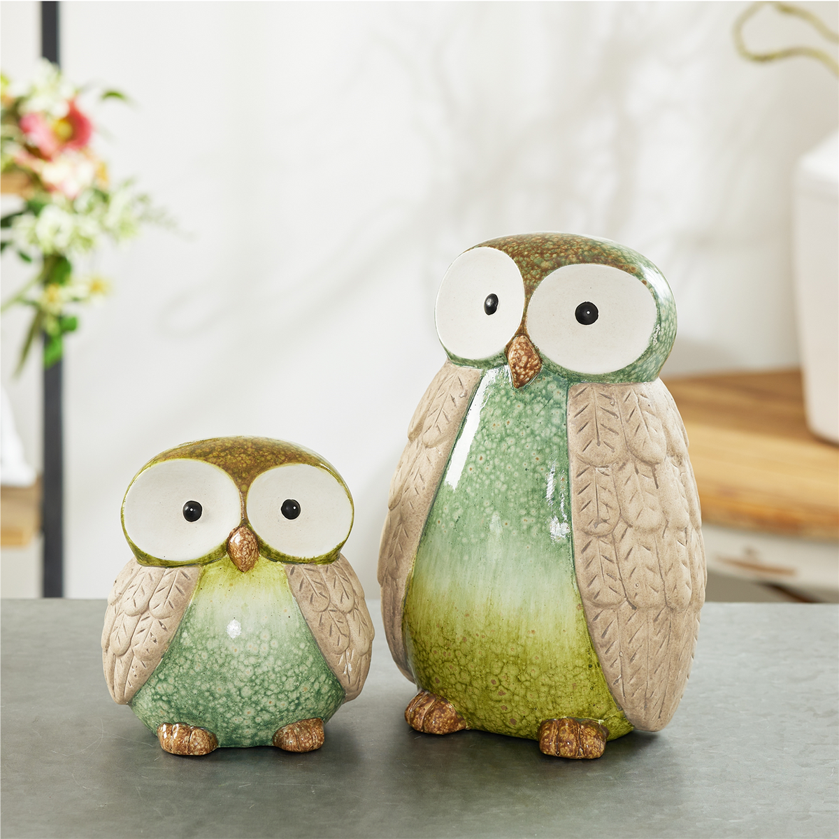 Terra Cotta Owl Decor (Set of 2) -Ship Only