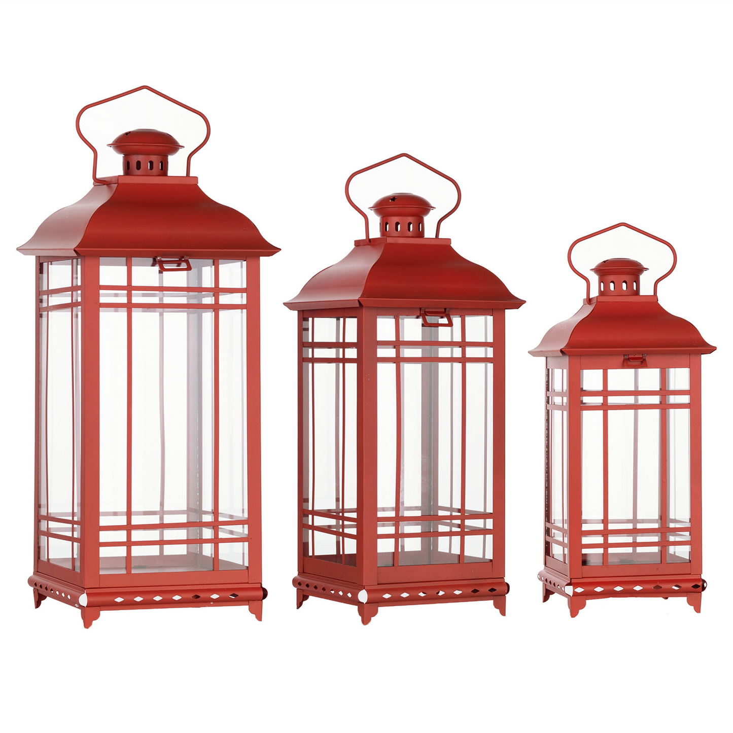 Traditional Red Metal Lantern (Set of 3) -Ship Only