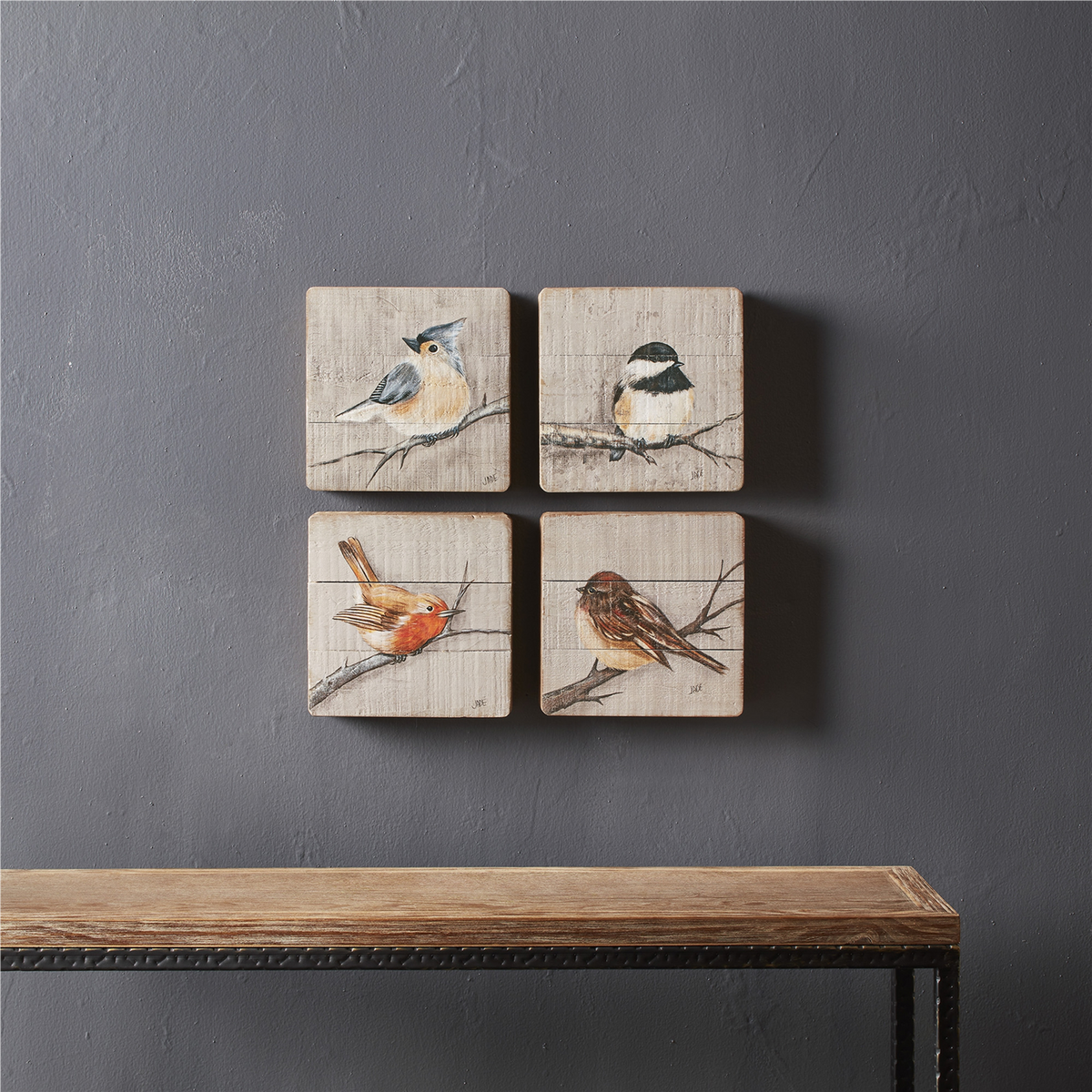 Rustic Wood Bird Plaque (Set of 4) -Ship Only