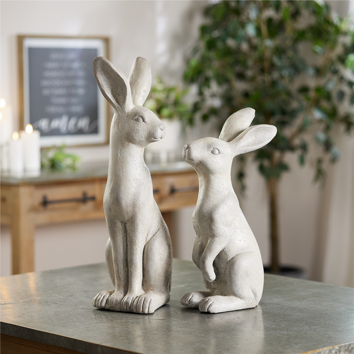 Natural Stone Sitting Rabbit Statue (Set of 2) -Ship Only