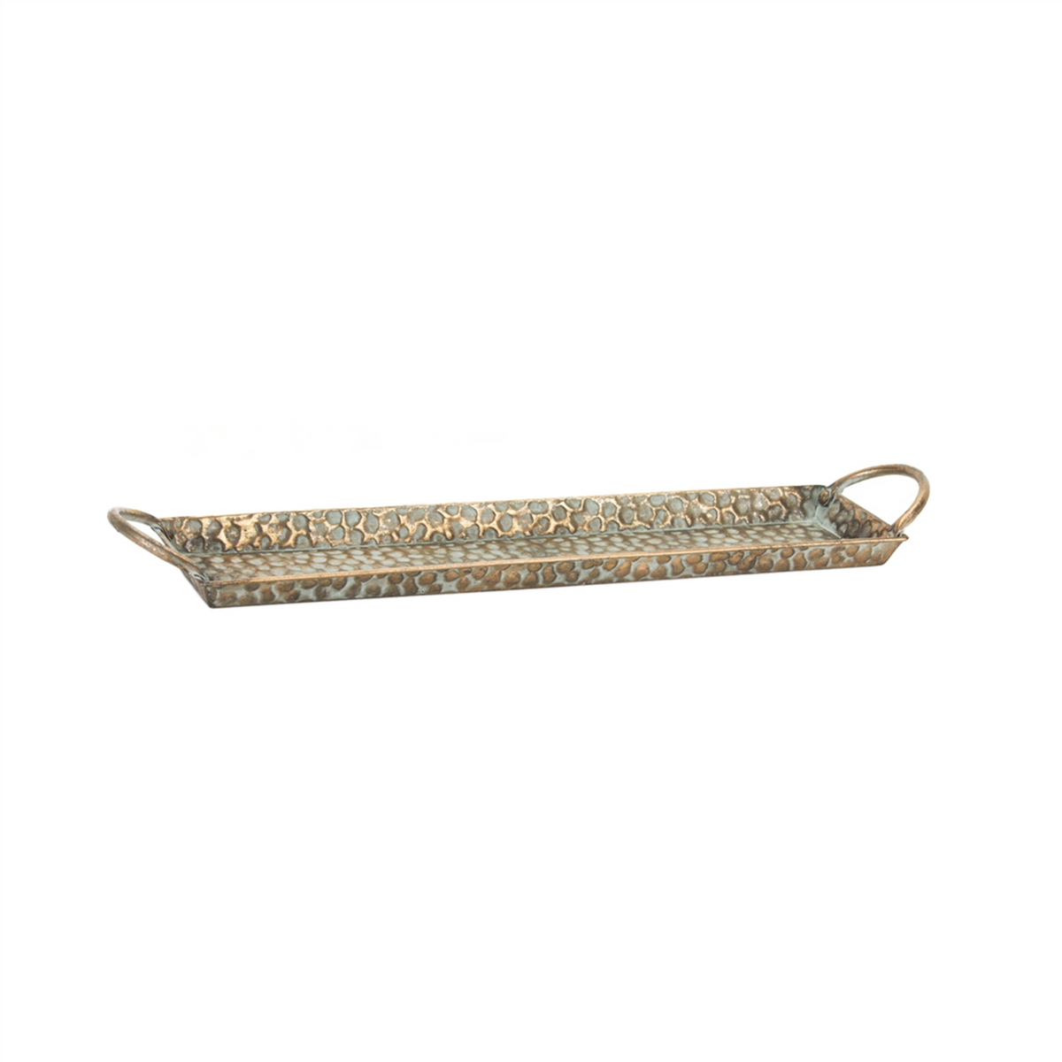 Hammered Metal Tray with Washed Finish and Handles (Set of 3) -Ship Only