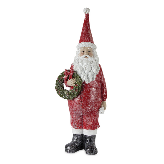 Frosted Long John Santa with Pine and List Accent (Set of 3) -Ship Only