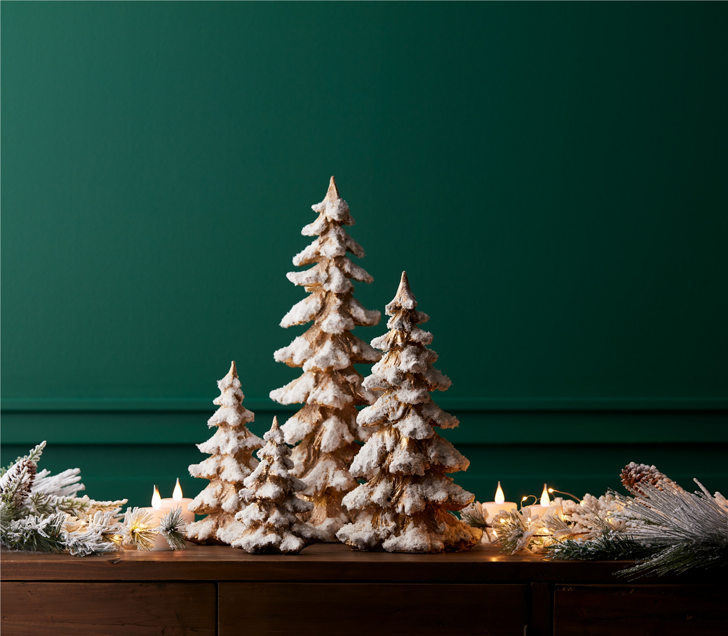 Gold Flocked Pine Tree Decor (Set of 4) -Ship Only