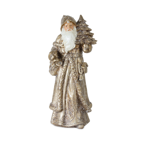 Stone Woodland Santa with Gold Finish (Set of 3) -Ship Only