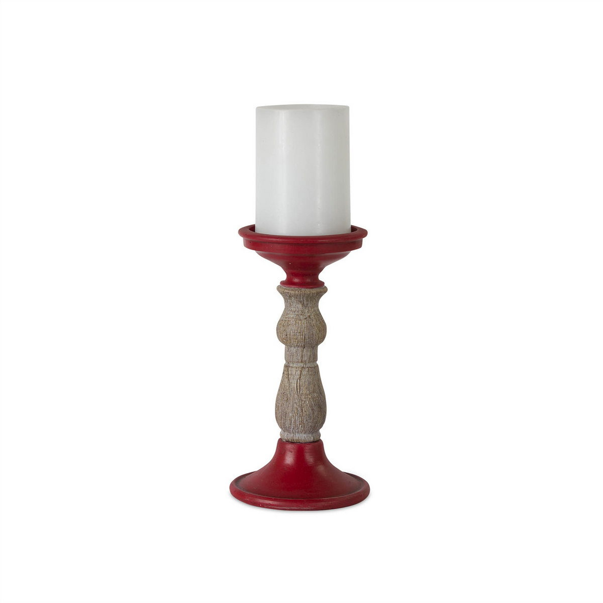 Red Candle Holder with Wood Accent (Set of 3) -Ship Only