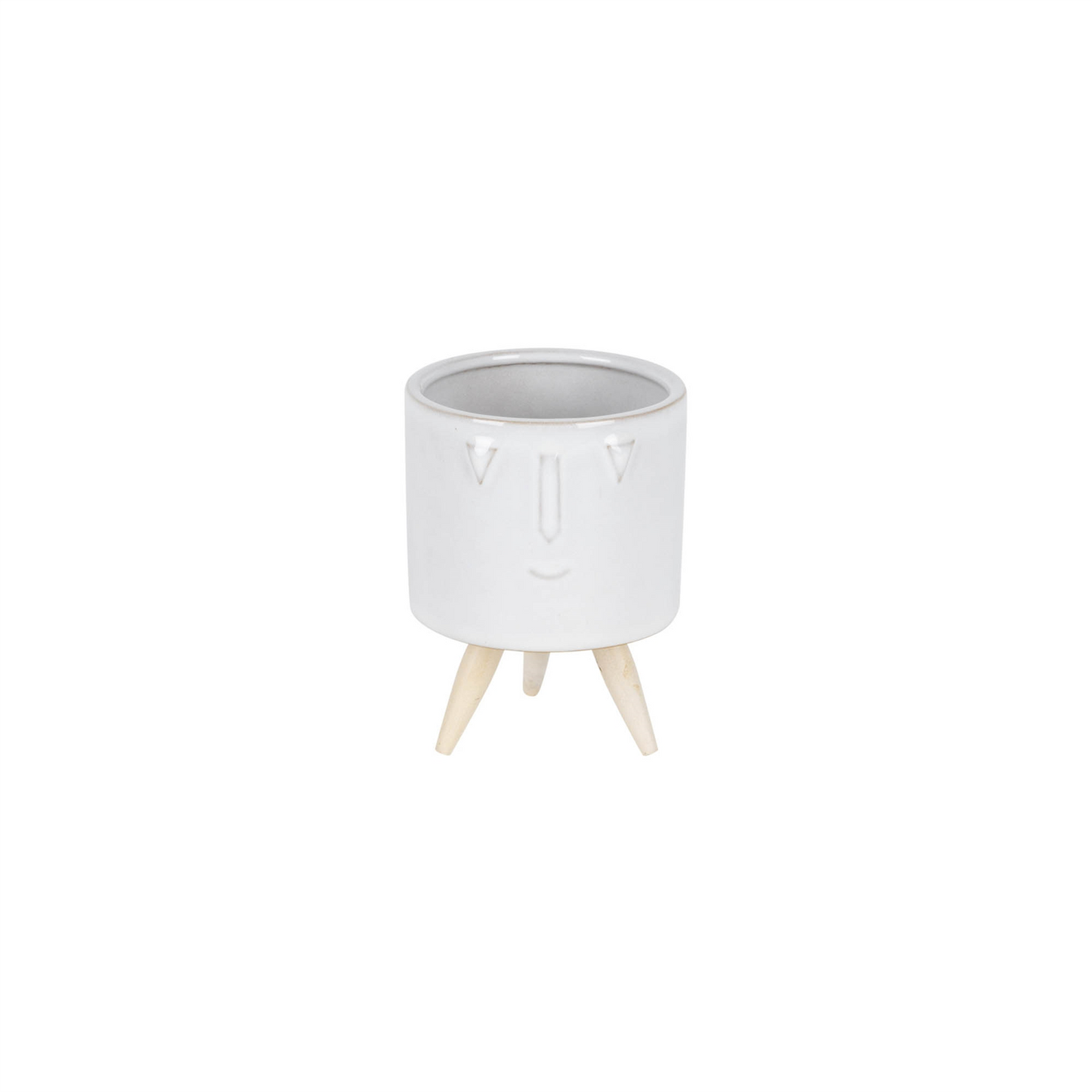 Porcelain Face Planter with Wooden Legs (Set of 3) -Ship Only