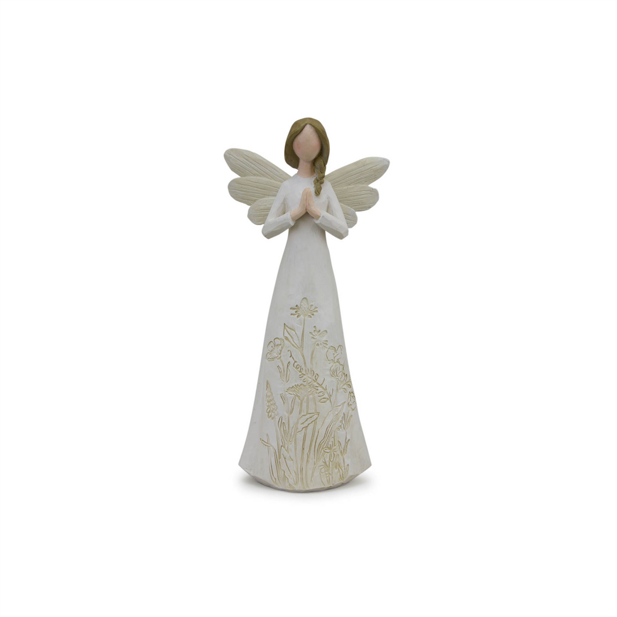 Beige Floral Etched Angel Figurine (Set of 3) -Ship Only