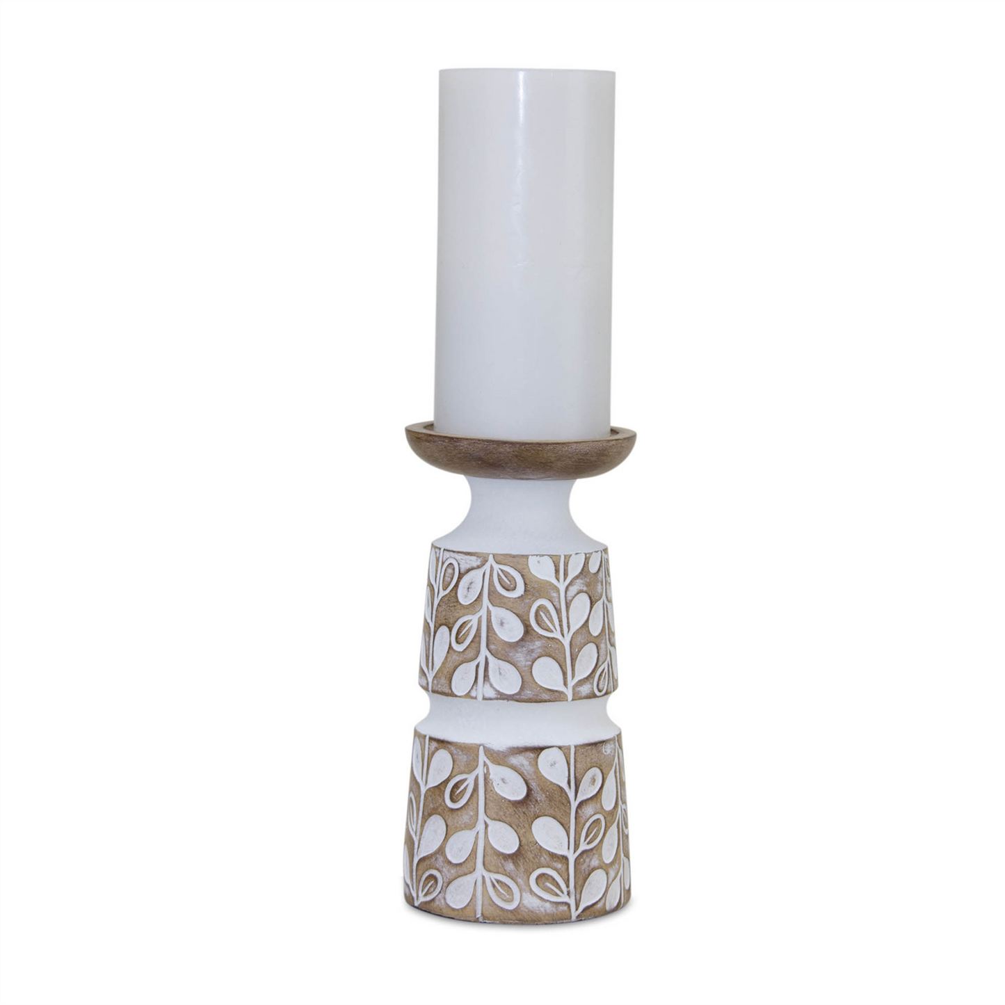 Leaf Pattern Candle Holder with Wood Design (Set of 3) -Ship Only