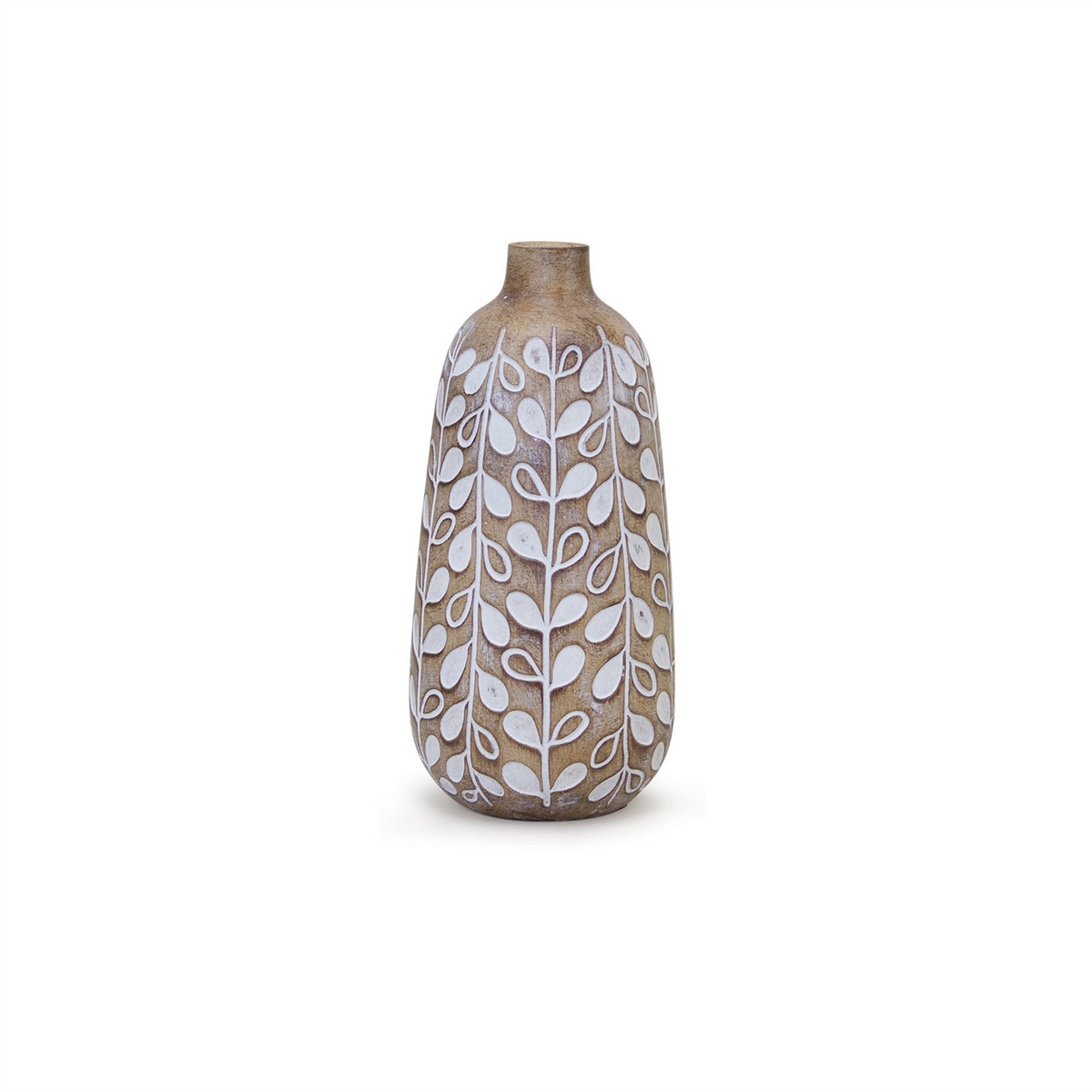 Leaf Print Vase with Wood Design (Set of 3) -Ship Only