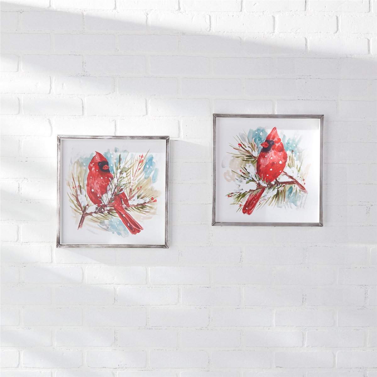 Winter Cardinal and Pine Branch Framed Print (Set of 2) -Ship Only