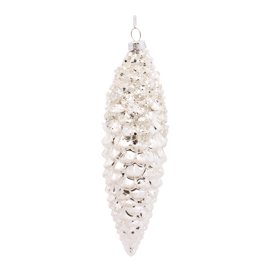 White Frosted Pinecone Drop Ornament (Set of 12) -Ship Only