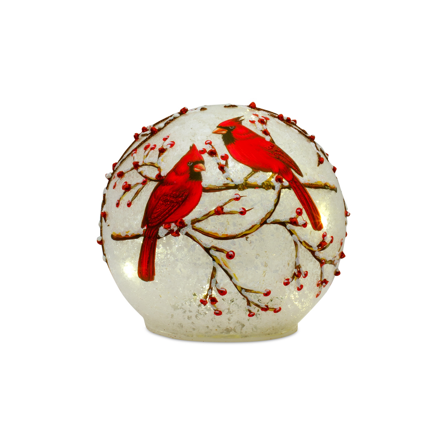 LED Frosted Cardinal Orb with Berry Branch Design (Set of 3) -Ship Only