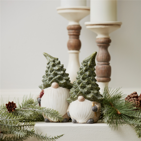 Terra Cotta Gnome Figurine with Pine Tree Hat (Set of 2) -Ship Only