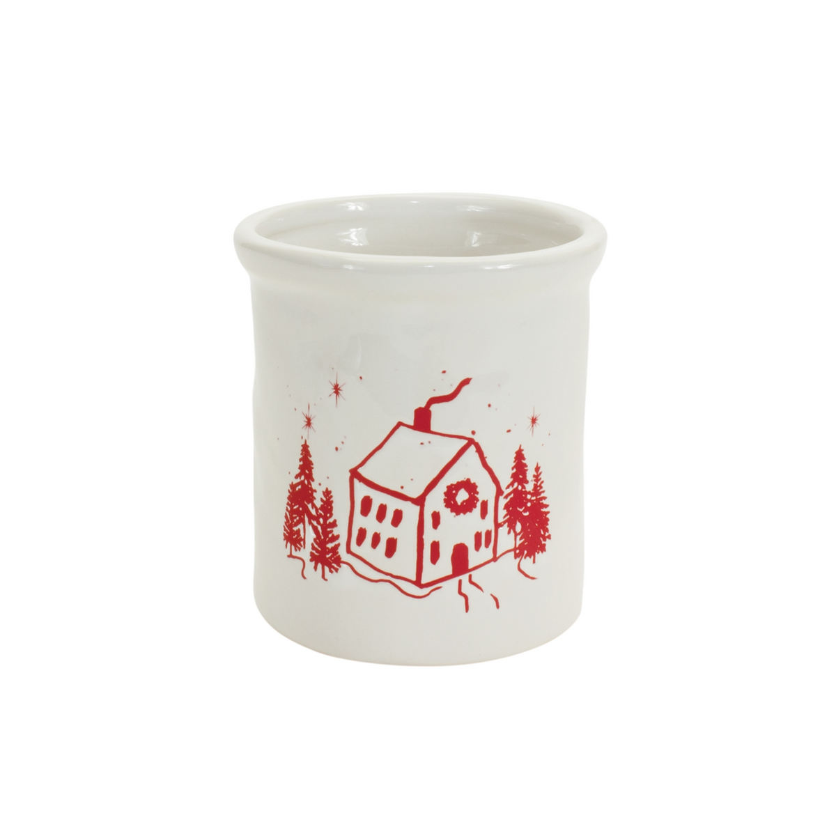 Ceramic Crock with Snowy House Scene (Set of 4) -Ship Only