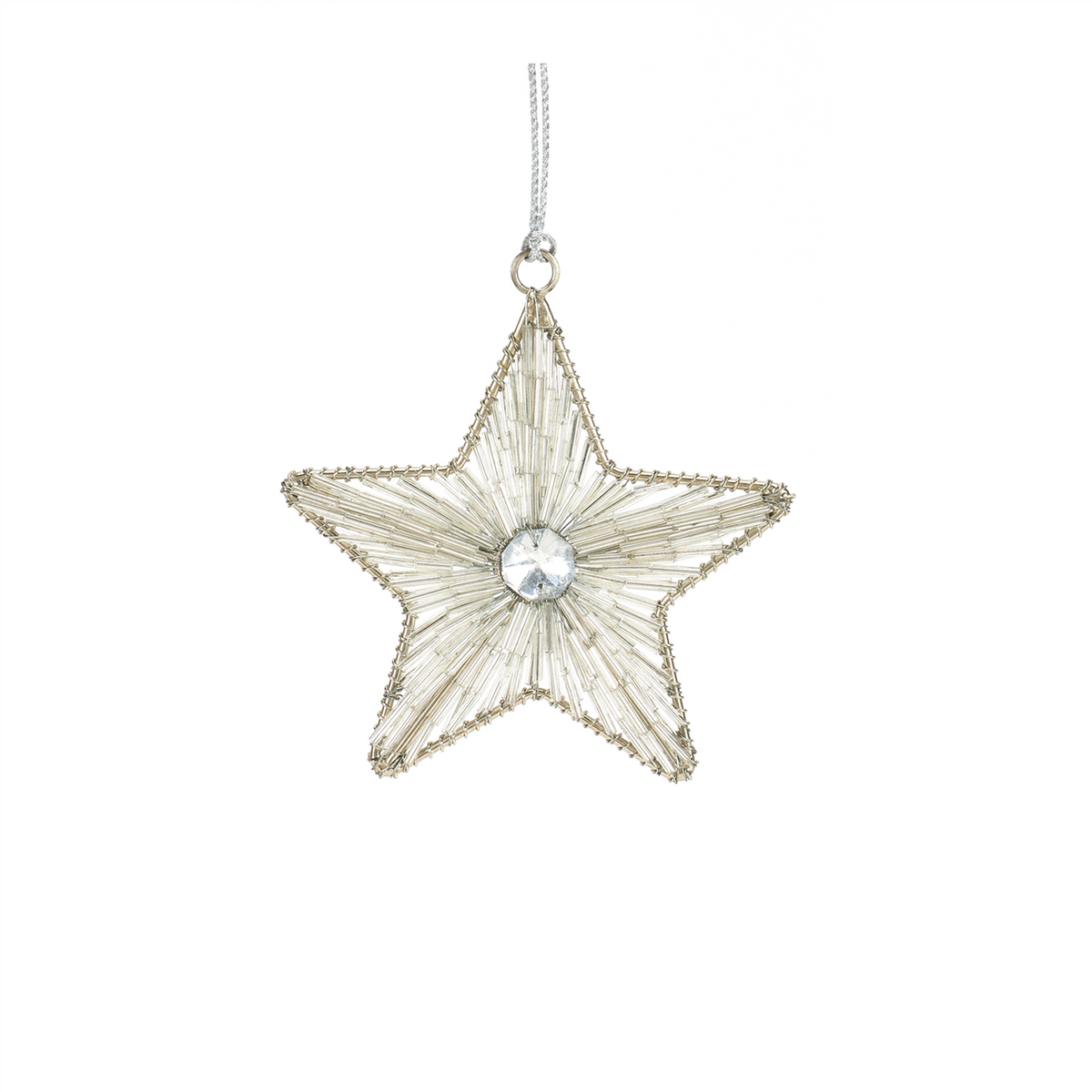 Silver Beaded Metal Star Ornament (Set of 12) -Ship Only