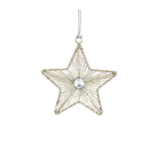 Silver Beaded Metal Star Ornament (Set of 12) -Ship Only