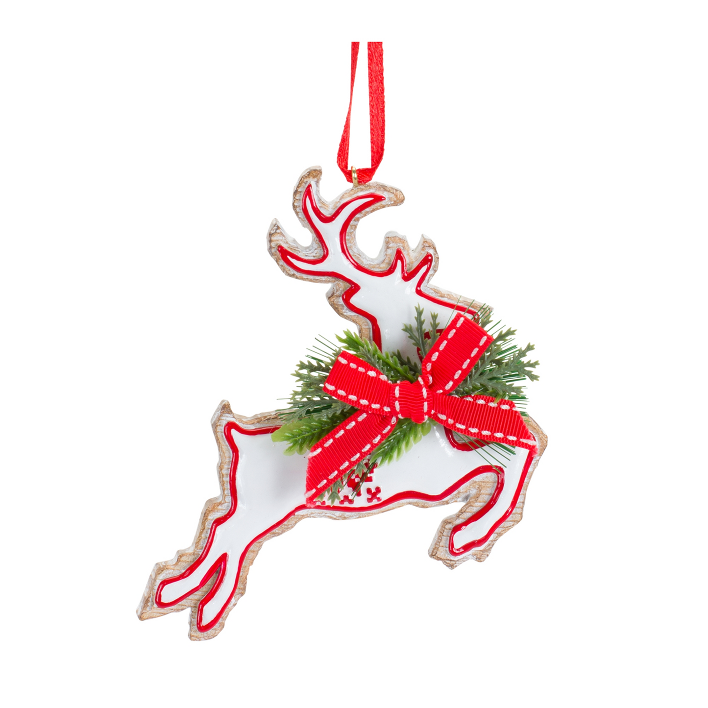 Nordic Snowflake Character Tree Ornament with Pine Bow Accent (Set of 6) -Ship Only