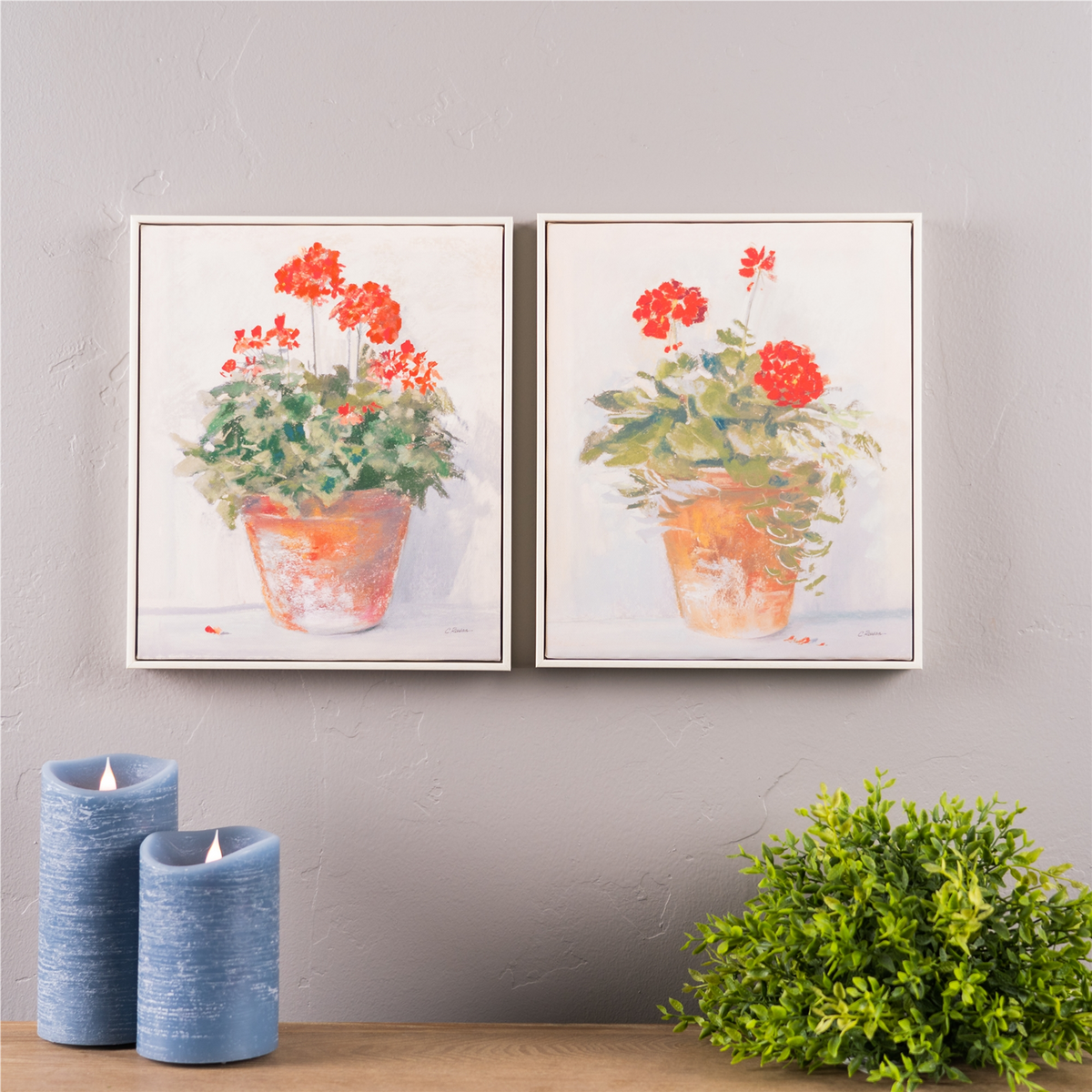 Framed Potted Geranium Print (Set of 2) -Ship Only