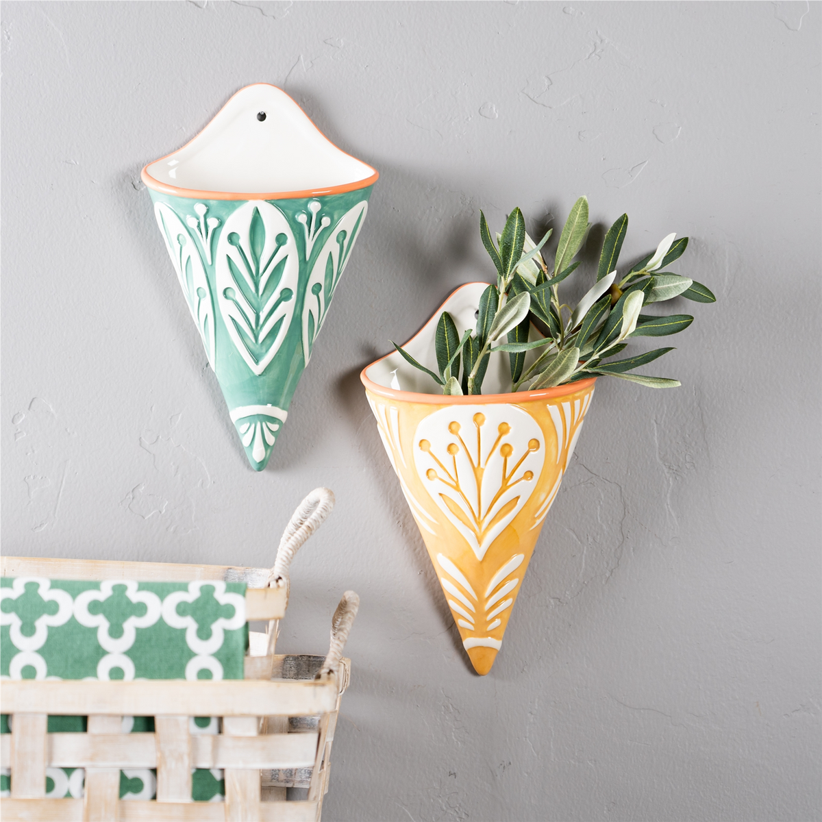 Ornamental Ceramic Wall Pocket (Set of 2) -Ship Only