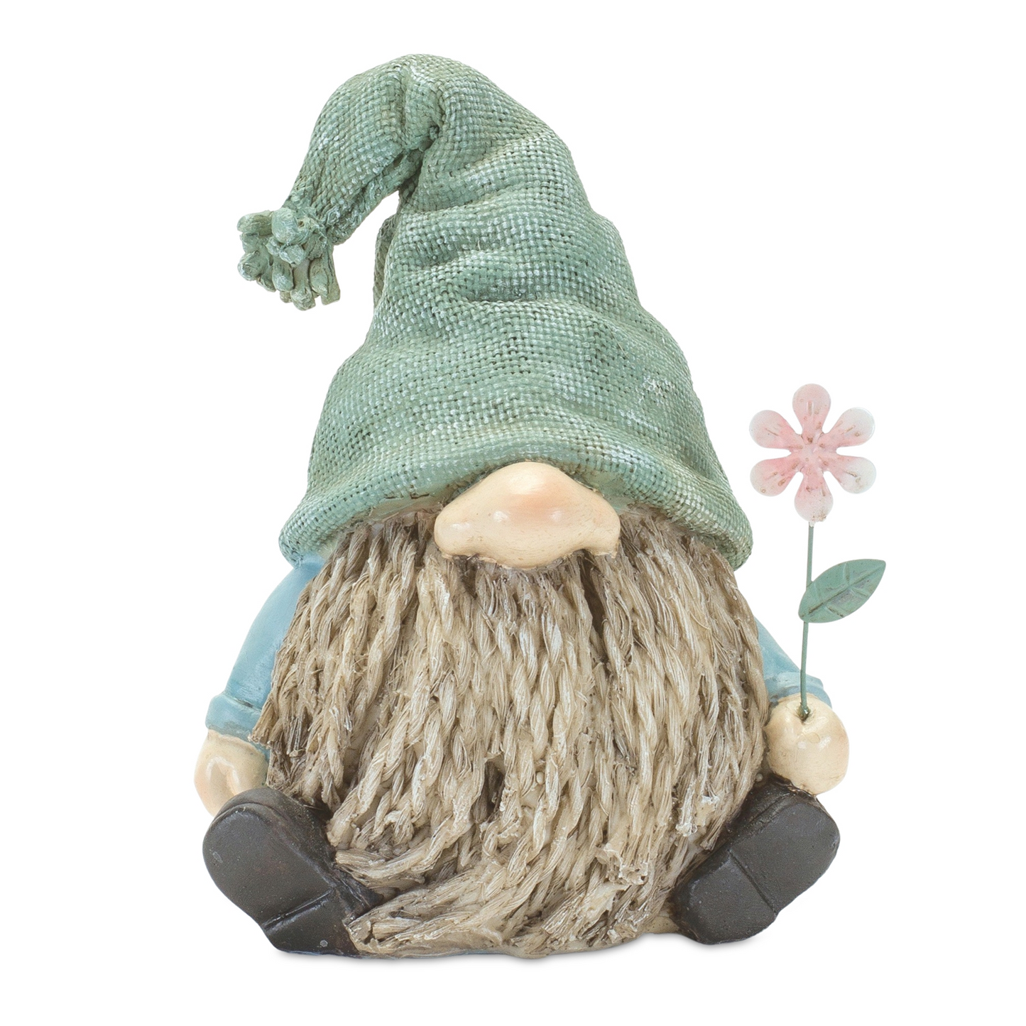 Stone Garden Gnome Figurine with Flower Stem Accent (Set of 4) -Ship Only