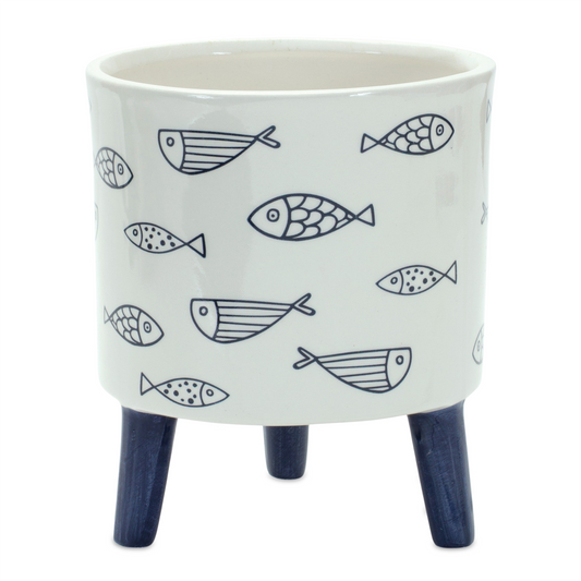 Coastal Fish Pattern Planter with Legs (Set of 12) -Ship Only