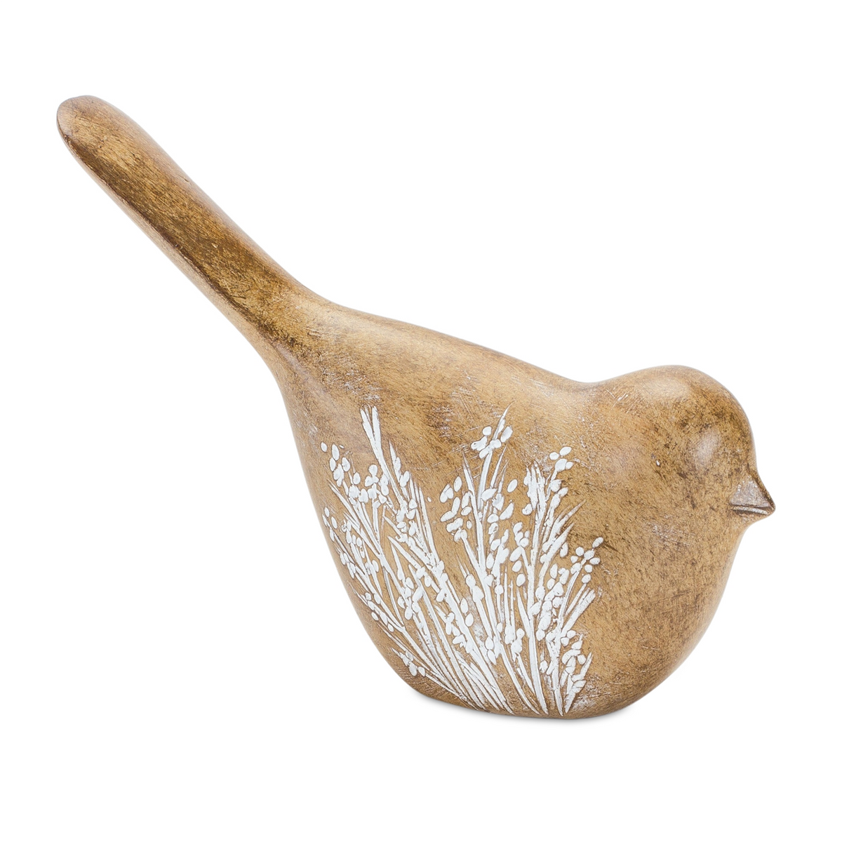 Floral Etched Bird Figurine with Wood Grain Design (Set of 4) -Ship Only