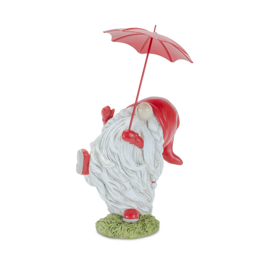 Whimsical Dancing Garden Gnome Figurine with Umbrella (Set of 4) -Ship Only