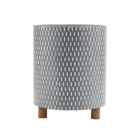 Iron Metal Planter with Geometric Design and Wood Legs (Set of 3) -Ship Only