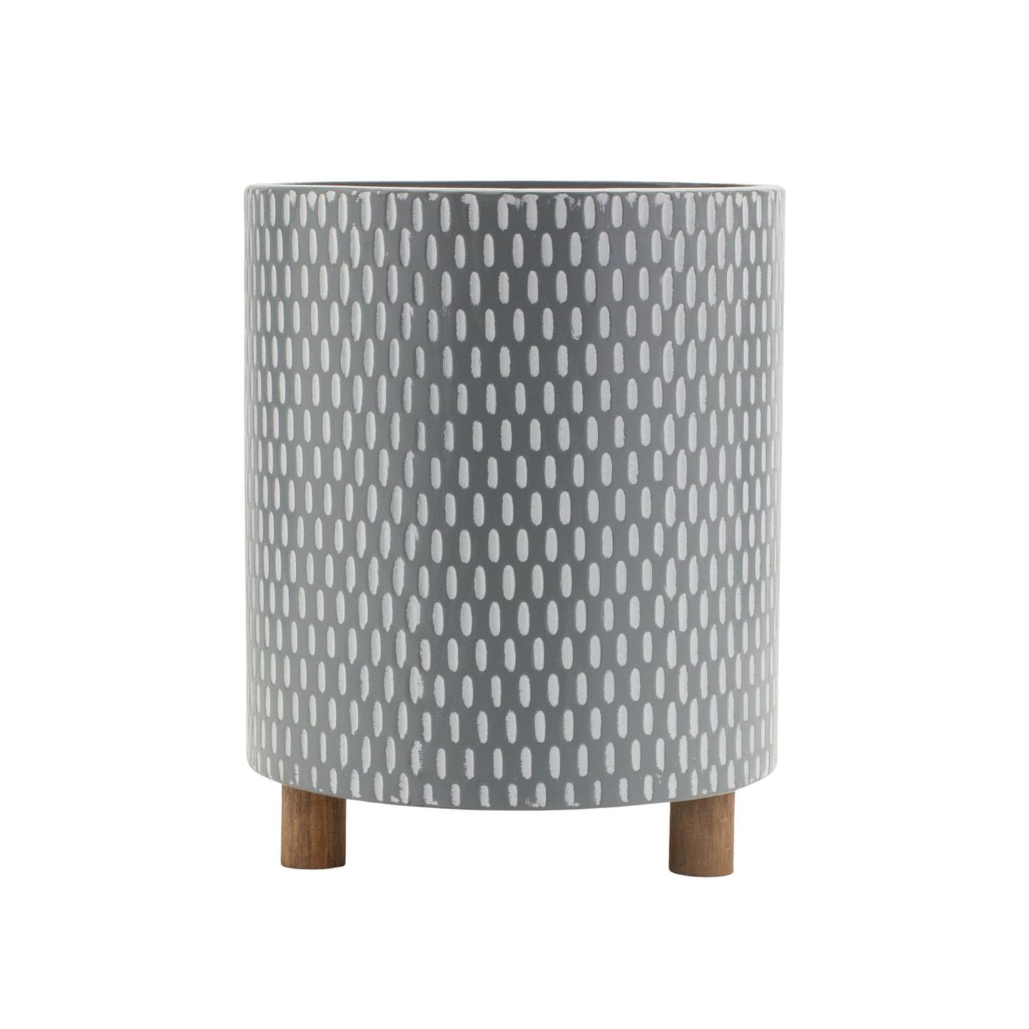 Iron Metal Planter with Geometric Design and Wood Legs (Set of 3) -Ship Only