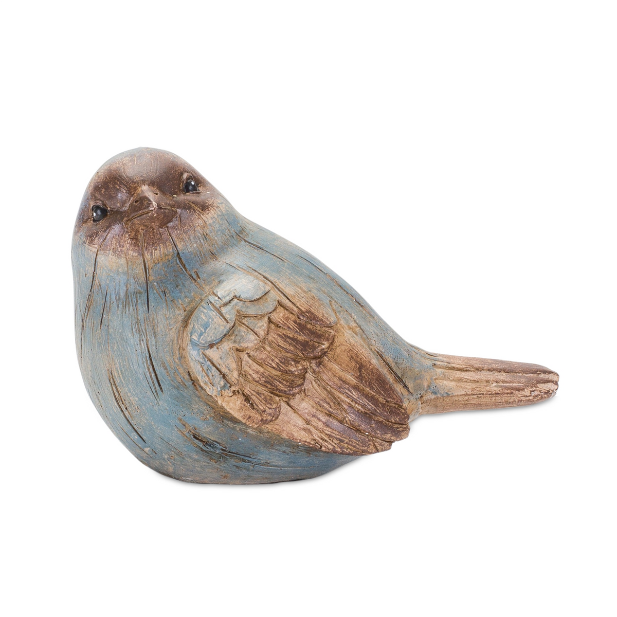 Rustic Blue Bird Figurine with Wood Grain Design (Set of 6) -Ship Only