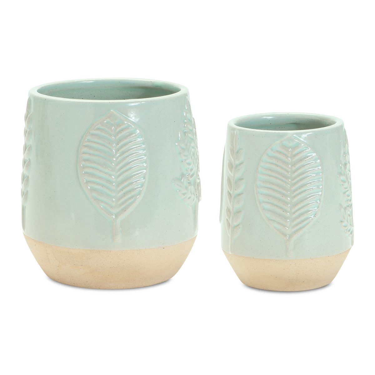 Two-Tone Porcealin Planter with Leaf Design (Set of 2) -Ship Only