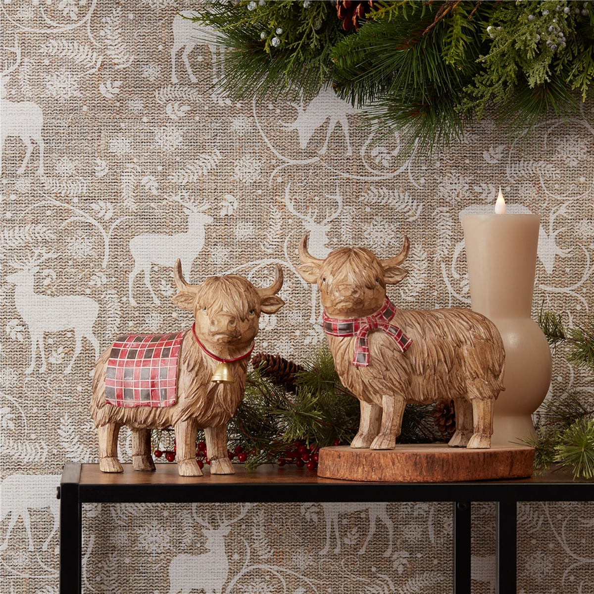 Highland Cow Winter Figurine (Set of 2) -Ship Only