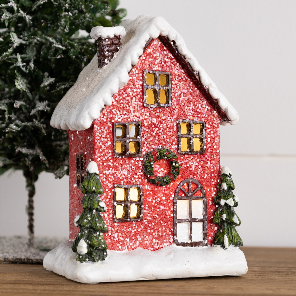 LED House (Set of 2) 5.75"H, 6"H Resin 2 AA Batteries, Not Included -Ship Only