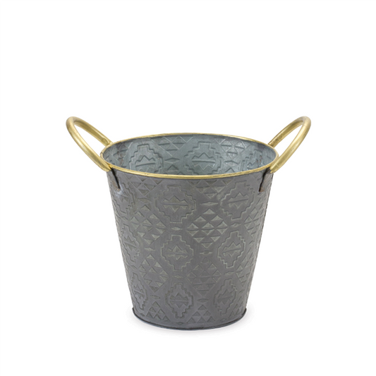 Metal Aztec Pail Planter (Set of 3) -Ship Only