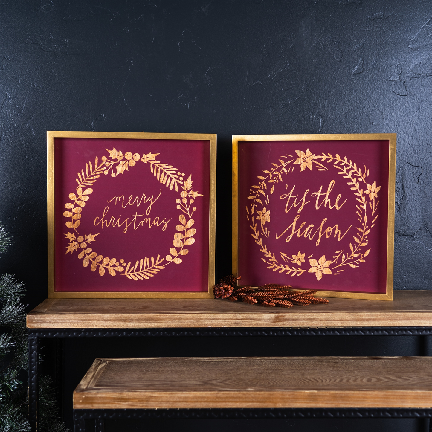 Framed Holiday Sentiment Sign (Set of 2) -Ship Only