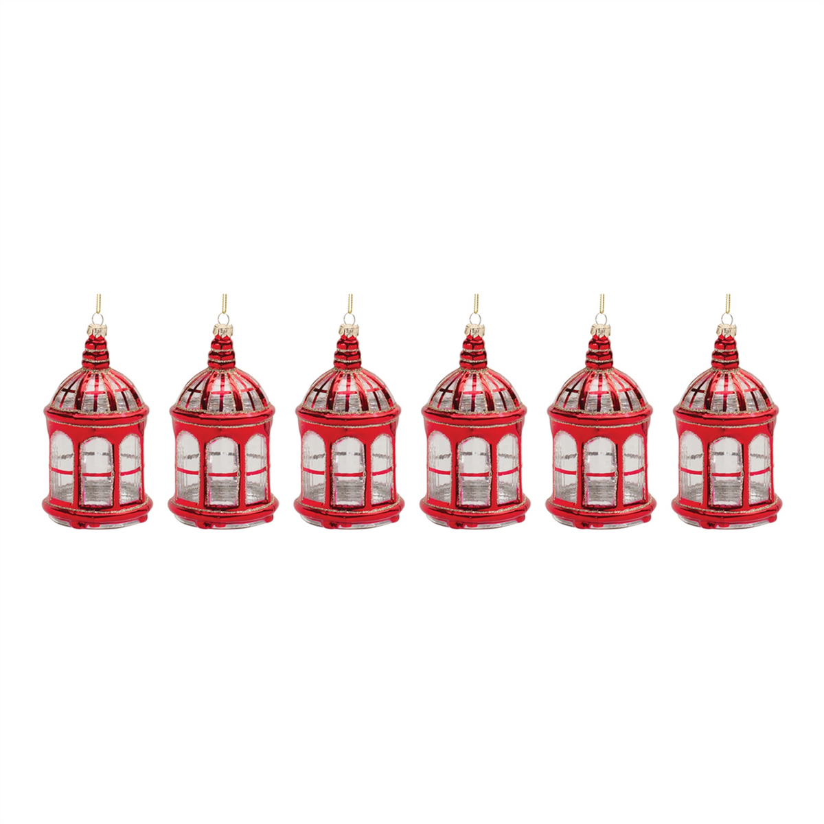 Glittered Glass Lantern Ornament (Set of 6) -Ship Only