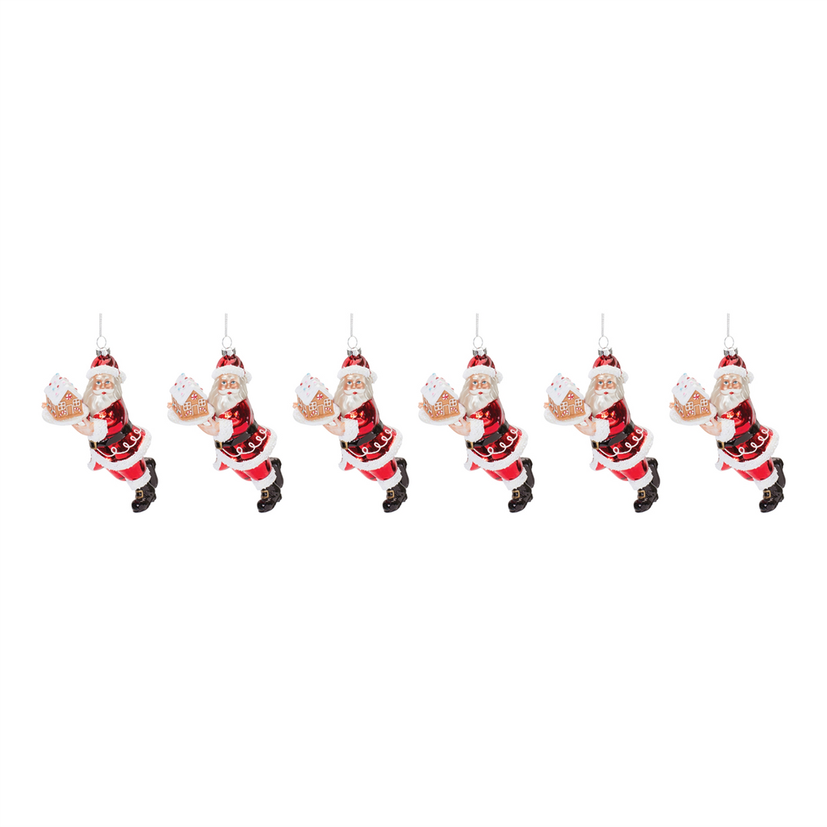 Glass Santa with Gingerbread Ornament (Set of 6) -Ship Only