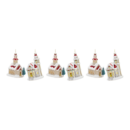 Church Ornament (Set of 6) 5.75"H, 6.25"H Glass -Ship Only