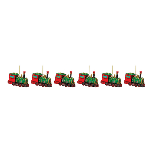 Glittered Glass Train Ornament (Set of 6) -Ship Only