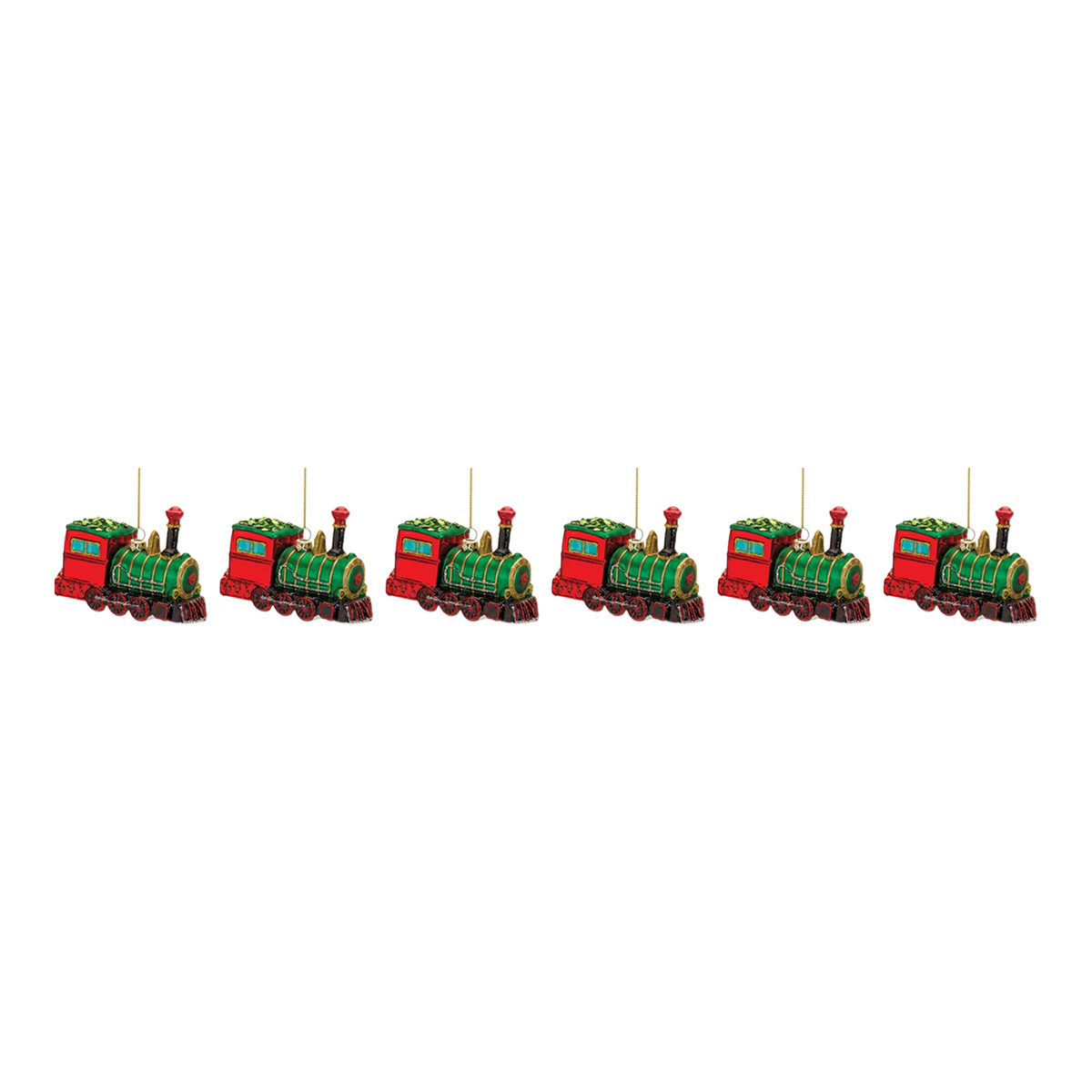 Glittered Glass Train Ornament (Set of 6) -Ship Only