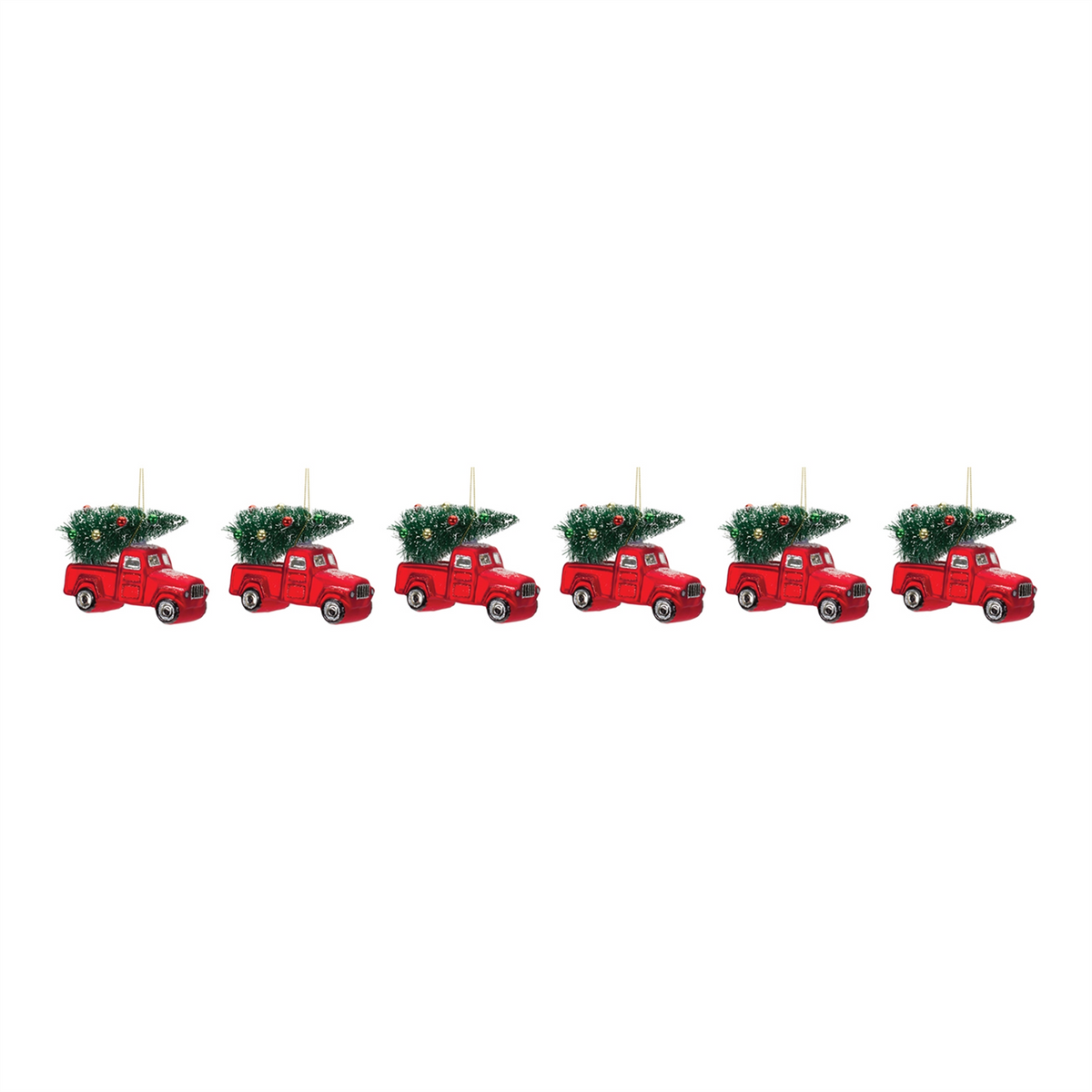 Truck w/Tree Ornament (Set of 6) 4.25"L x 3.5"H Glass -Ship Only