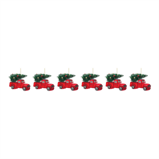 Truck w/Tree Ornament (Set of 6) 4.25"L x 3.5"H Glass -Ship Only
