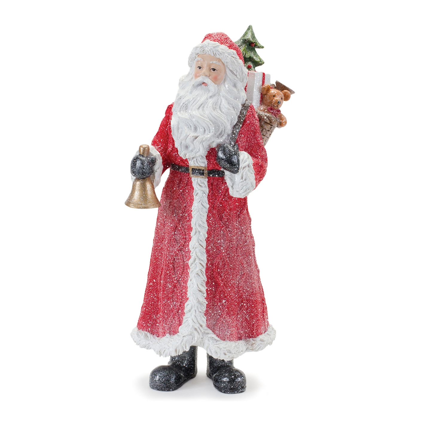 Glitter Santa Figurine with Pine Accent (Set of 3) -Ship Only