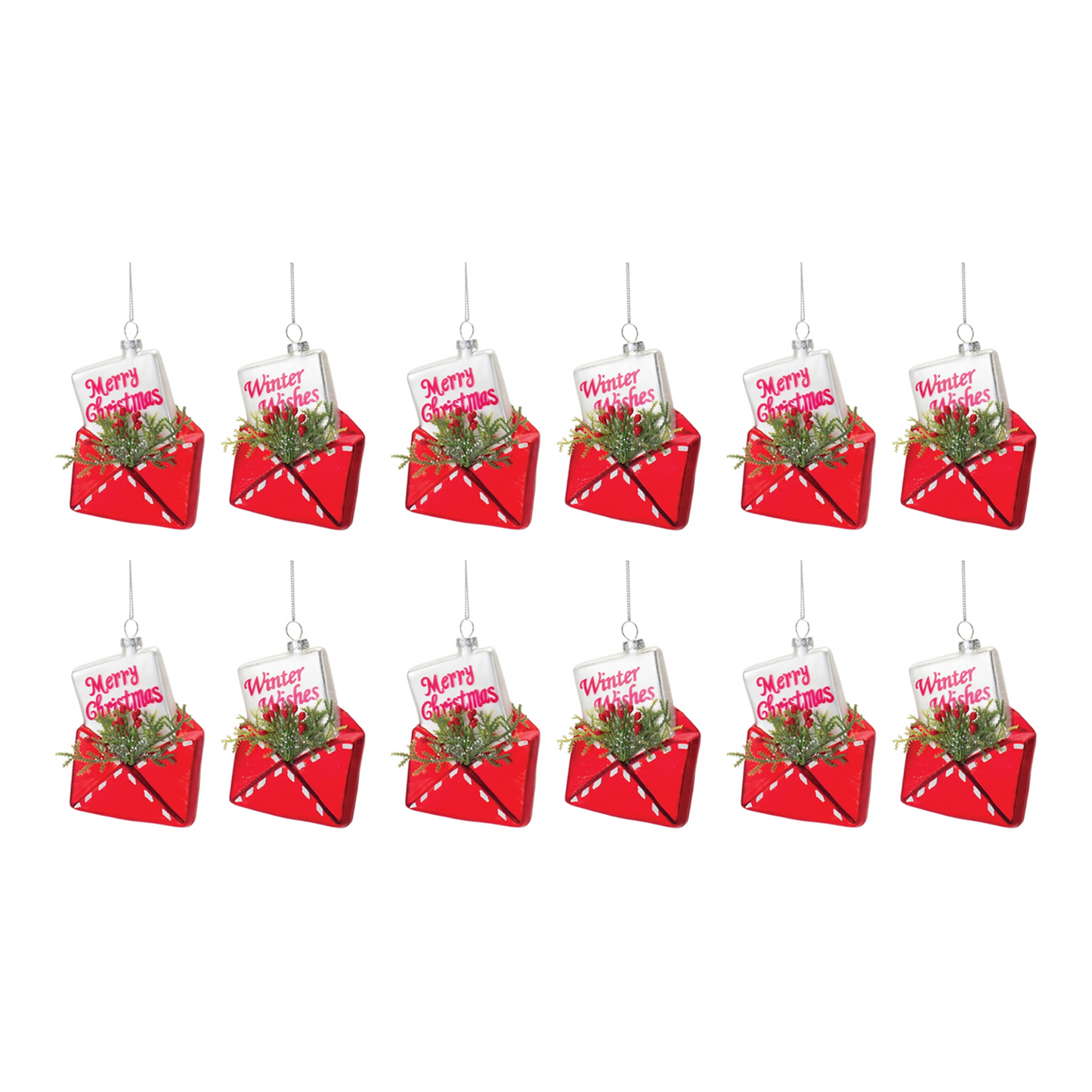 Glittered Glass Santa Letter Ornament (Set of 12) -Ship Only