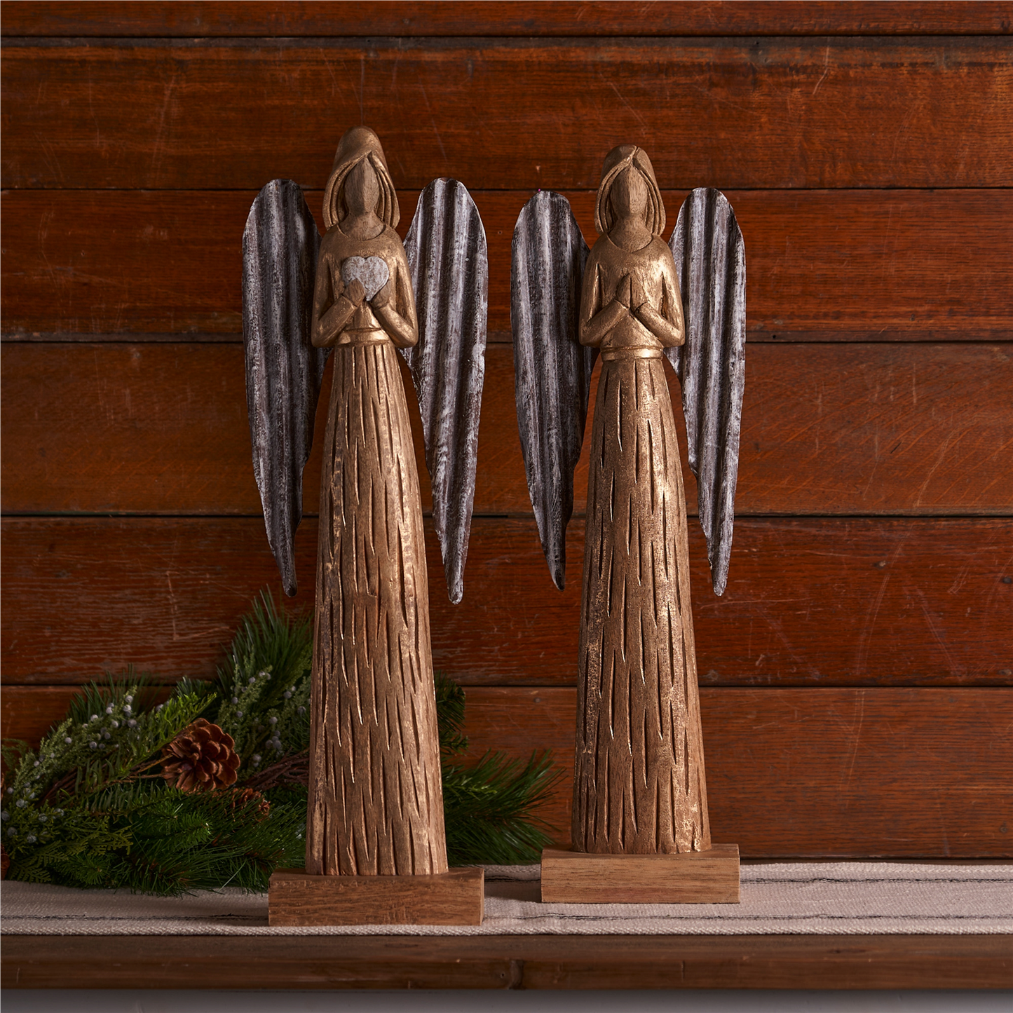 Carved Wood Angel Statue (Set of 2) -Ship Only