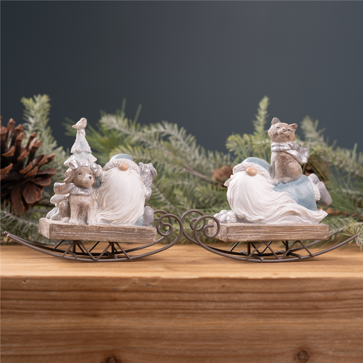 Gnome on Sled Figurine (Set of 2) -Ship Only