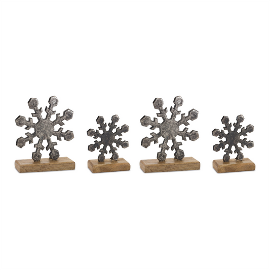 Snowflake On Stand (Set of 6) 5.75"H, 7.75"H Aluminum/Wood -Ship Only