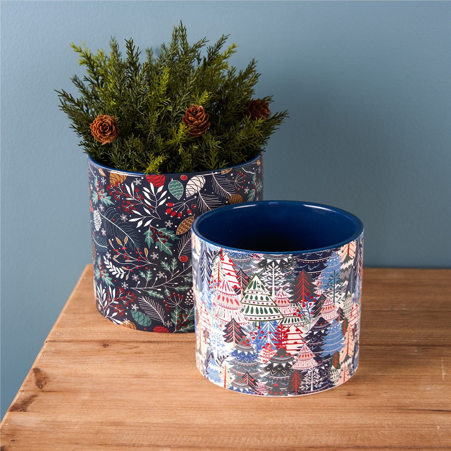 Berry and Pine Tree Holiday Planter (Set of 4) -Ship Only